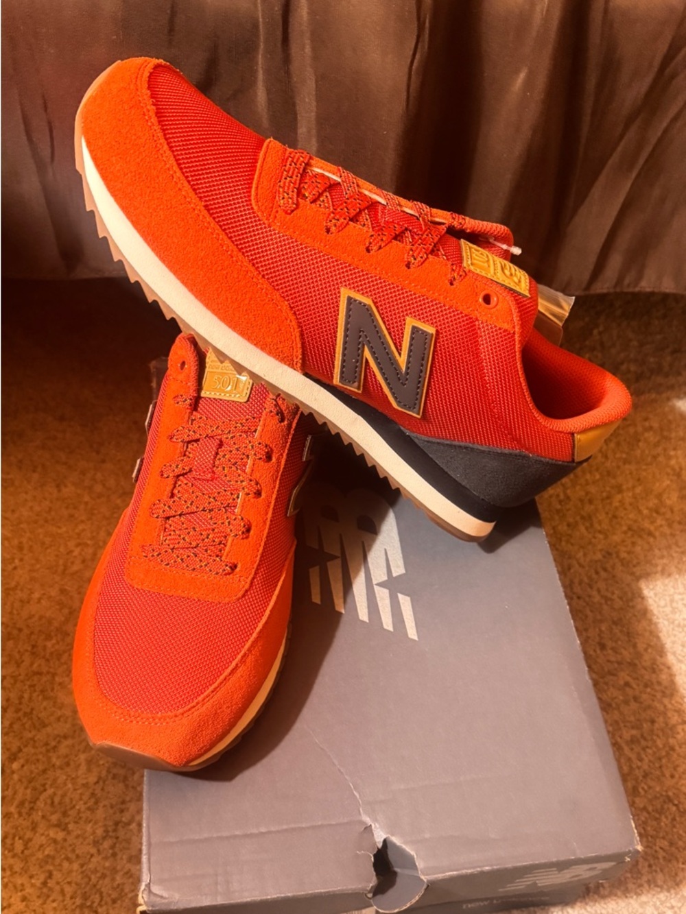 New Balance Men’s Orange Trainer with Navy Accent